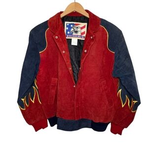 Vintage God Bless‎ America Mens Medium Jeff Gordon Inspired Racing Flames Suede